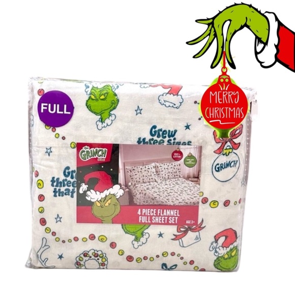 🎄 Grinch by Dr. Seuss Full Sz Cotton Flannel Sheet Set Holiday & Christmas
